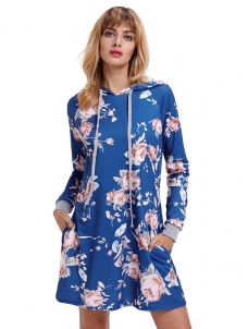 5 Colors S-XXL Long Sleeve Floral Print Casual Dress