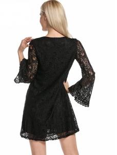 7 Colors S-XL V Neck Lace Casual Dress