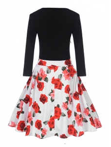 8 Colors S-XXL Fitted Top Flare Hem Casual Dress