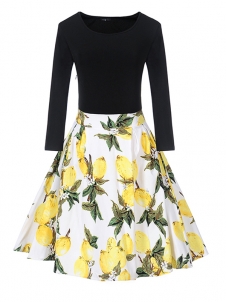 8 Colors S-XXL Fitted Top Flare Hem Casual Dress