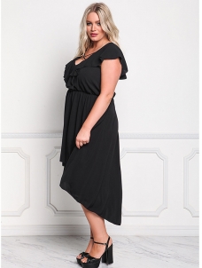 Black L-3XL Lace-up High Waist Plus Size Dress