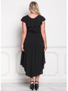 Black L-3XL Lace-up High Waist Plus Size Dress