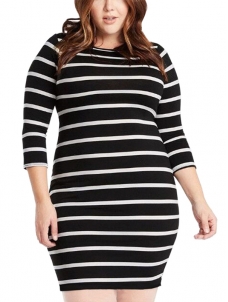 Black L-3XL Striped Long Plus Size Dress
