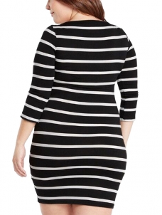 Black L-3XL Striped Long Plus Size Dress