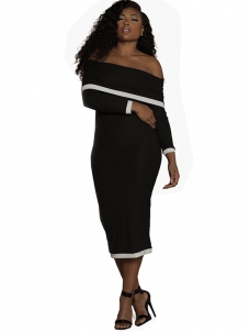 Black S-XL Off Shoulder Midi Dress