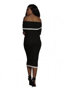 Black S-XL Off Shoulder Midi Dress