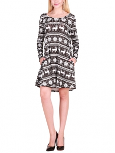 Black S-XL Slim Fit Elks Pattern Christmas Casual Dress