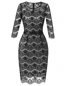 Black S-XXL Sexy Half Sleeves Lace Dress