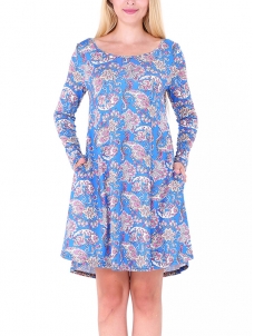 Blue S-XL Round Neckline Casual Dress