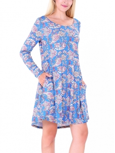 Blue S-XL Round Neckline Casual Dress