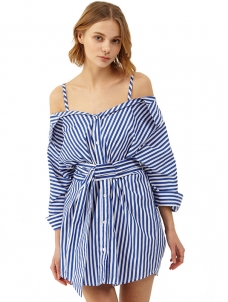 Blue S-XL Royal Stripped Straps Casual Dress