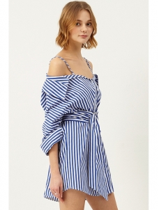 Blue S-XL Royal Stripped Straps Casual Dress