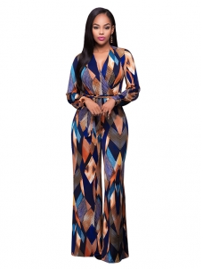 Blue S-XL Sexy V Neck Long Jumpsuit