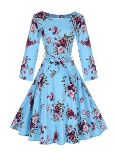 Blue S-XXL Back Zipper Closure Casual Dress