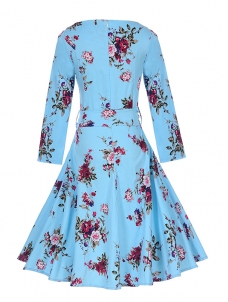 Blue S-XXL Back Zipper Closure Casual Dress