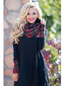 Dark Blue S-XL O-Neck Casual Winter Dress