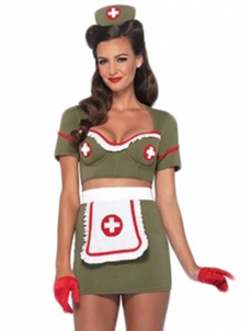 Dark Green One Size Retro Military 4 Pieces Nurse