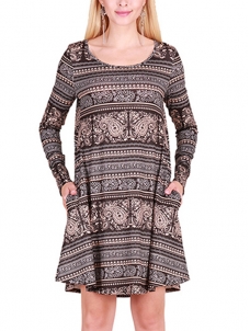 Multicolor S-XL Fall Feminine Flowy Style Casual Dress