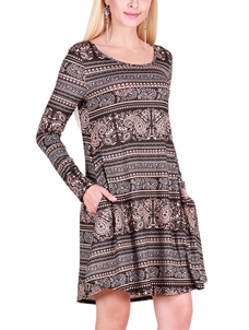 Multicolor S-XL Fall Feminine Flowy Style Casual Dress