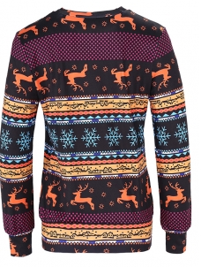 Multicolor XS-XL Ribbed Cuff Christmas Blouses