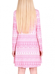 Pink S-XL Full Sleeves Christmas Casual Dress