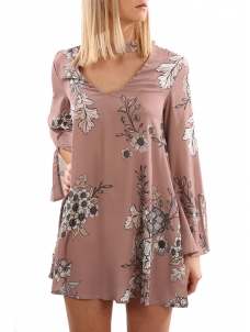Pink S-XL V Neck Loose Casual Dress