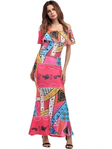 Multicolor S-XXL Off Shoulder Maxi Dress