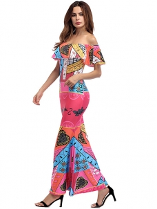 Multicolor S-XXL Off Shoulder Maxi Dress