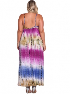 Purple L-3XL V Neck Sleeveless Plus Size Dress