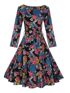 Red S-XXL Printing A-Line Round Neck Casual Dress