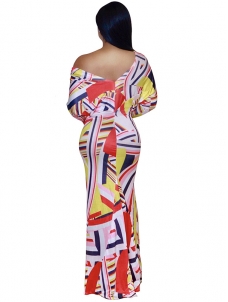 Single Shoulder Design Print Dress