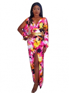 Split Sleeve Multi-color Floral Maxi Dress
