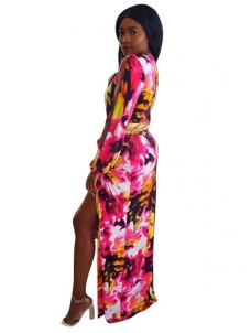 Split Sleeve Multi-color Floral Maxi Dress