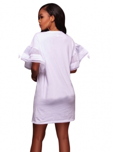 White M-XXL Flare Sleeve Loose Casual Dress