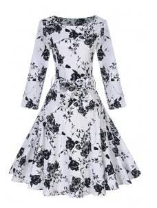 White S-XXL Long Sleeve Hepburn Style Casual Dress