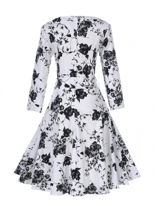 White S-XXL Long Sleeve Hepburn Style Casual Dress