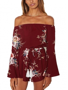 Wine Red S-XL Off-Shoulder Jumpsuit