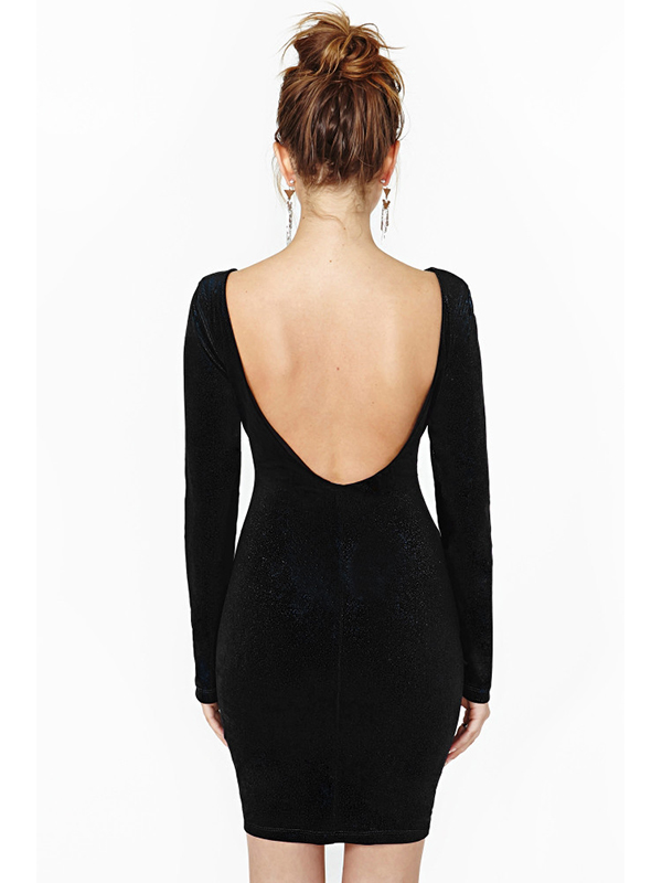 2 Colors S-2XL Sexy Backless Long Sleeve Casual Dress