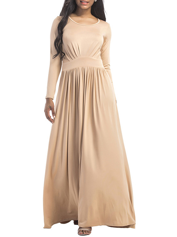 3 Colors M-3XL Ruffled Waist Long Maxi Dress