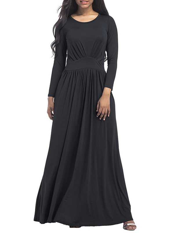 3 Colors M-3XL Ruffled Waist Long Maxi Dress