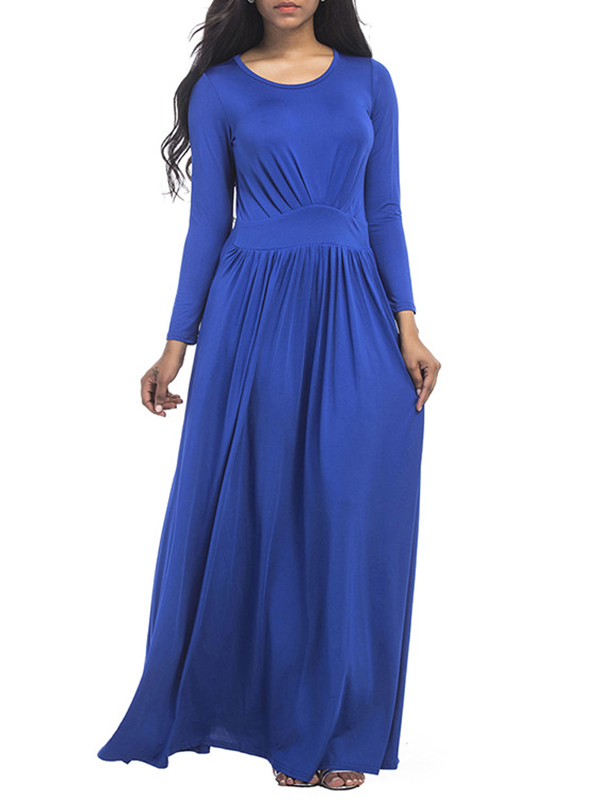 3 Colors M-3XL Ruffled Waist Long Maxi Dress