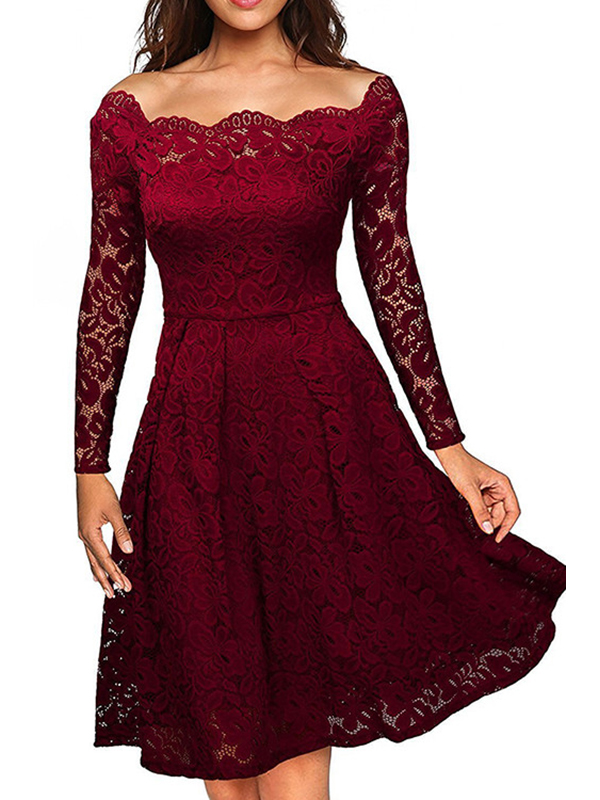 5 Colors S-XXL Lace Knee Length Dress