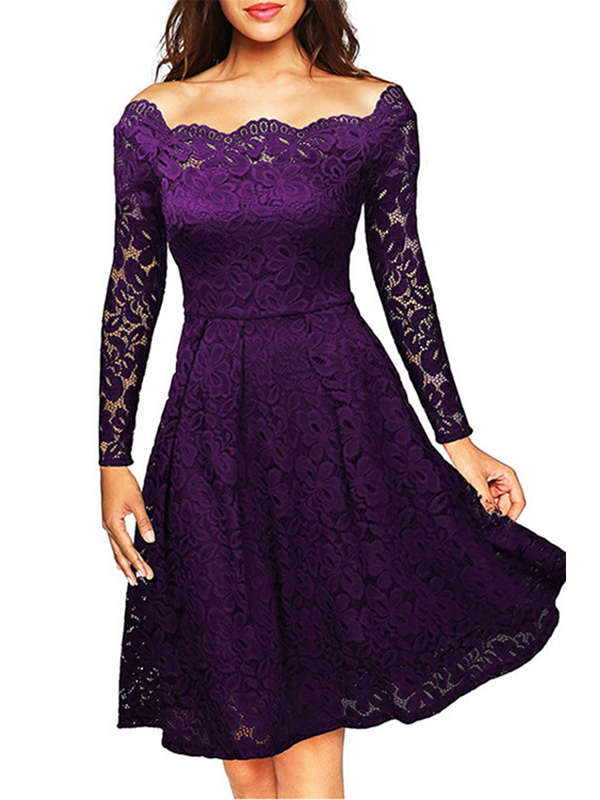 5 Colors S-XXL Lace Knee Length Dress