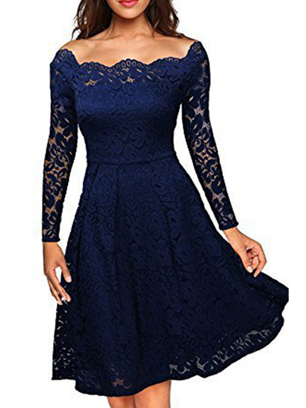 5 Colors S-XXL Lace Knee Length Dress