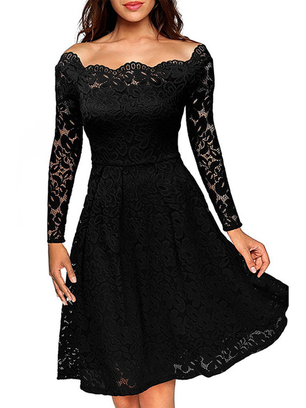 5 Colors S-XXL Lace Knee Length Dress