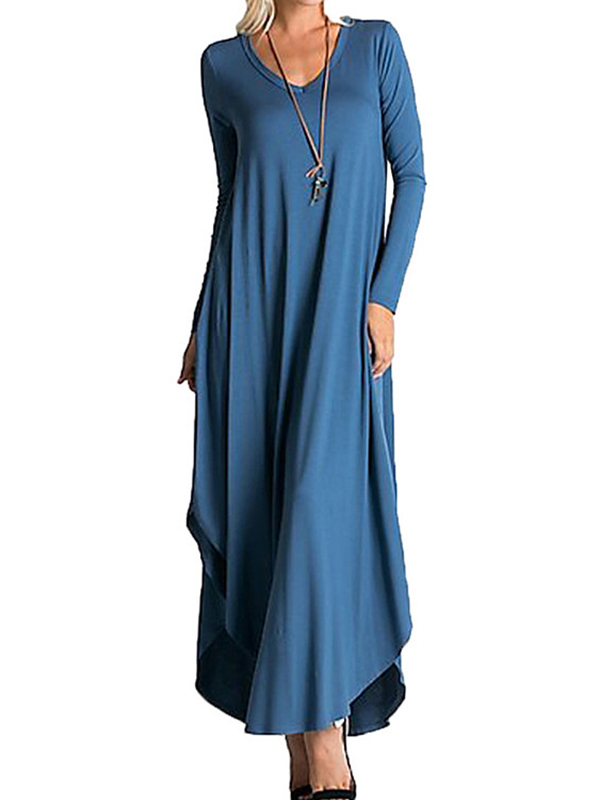 Blue M-XL Unique Irregular Hemline Maxi Dress
