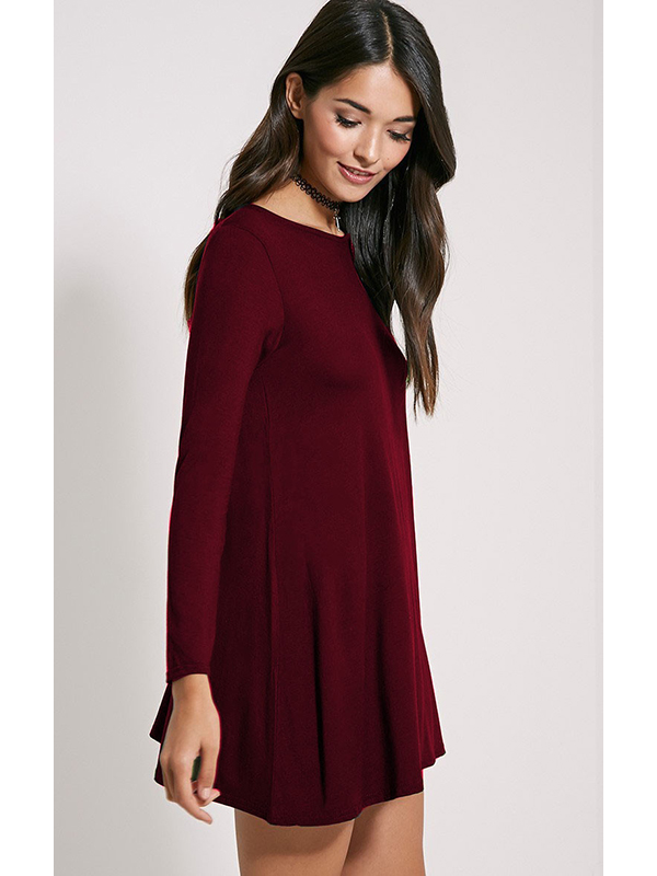 Red Wine S-XL Pure Loose Casual Dress