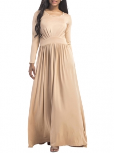 3 Colors M-3XL Ruffled Waist Long Maxi Dress
