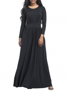 3 Colors M-3XL Ruffled Waist Long Maxi Dress