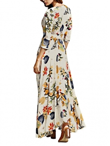 3 Colors S-XL Plunge Neck Flower Print Maxi Dress